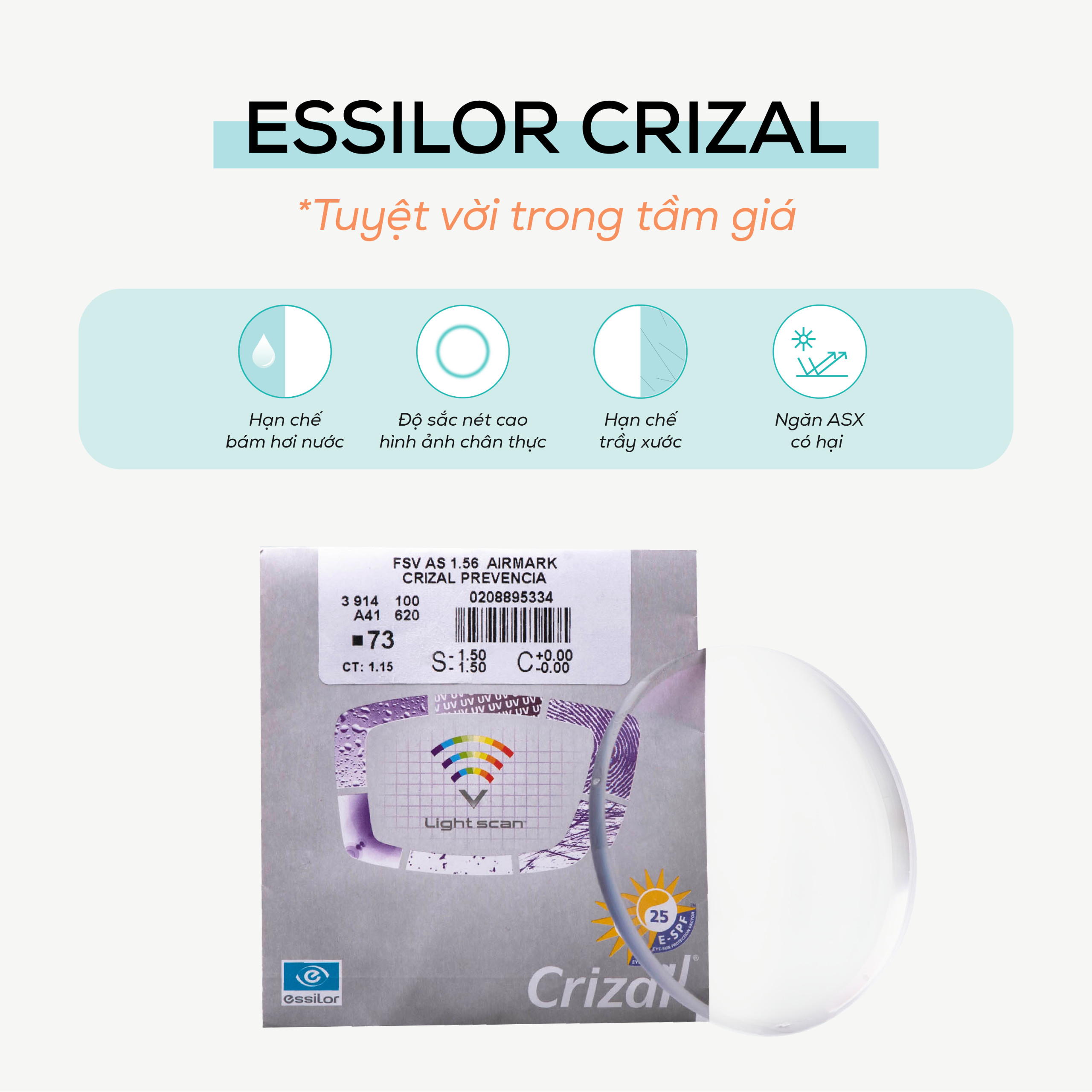 Tròng kính Essilor Erizal Chiết suất 1.56 - Kính mắt Home